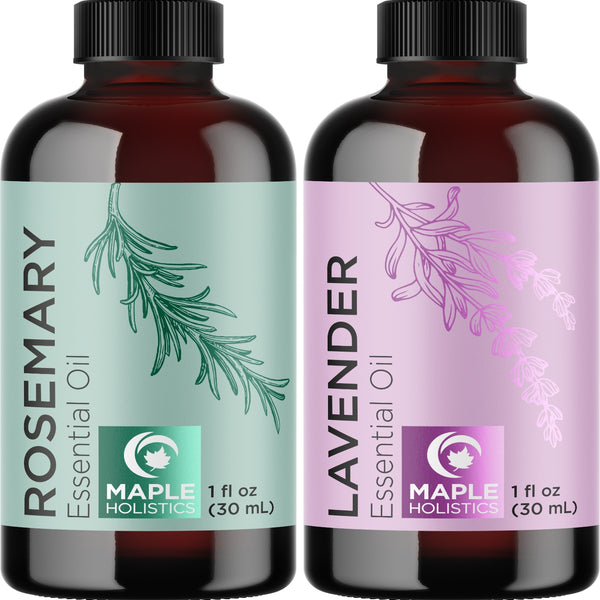 Aromatherapy Essential Oils Set for Diffuser - Pure Lavender Essential Oil and Rosemary Essential Oil Set - Undiluted Lavender and Rosemary Pure Essential Oils for Hair Skin and Nails plus Scalp Care