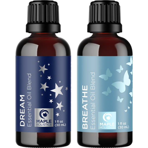 Aromatherapy Essential Oil Blends for Diffusers - Diffuser Essential Oil Set with Dream Essential Oil Blend and Breathe Essential Oil Blend - 100% Pure Must Have Aromatherapy Oils - 1 Fl Oz Each